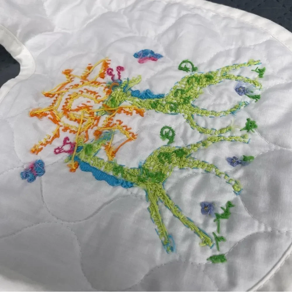 White Baby Bib Set with Embroidered Elephants and Giraffes